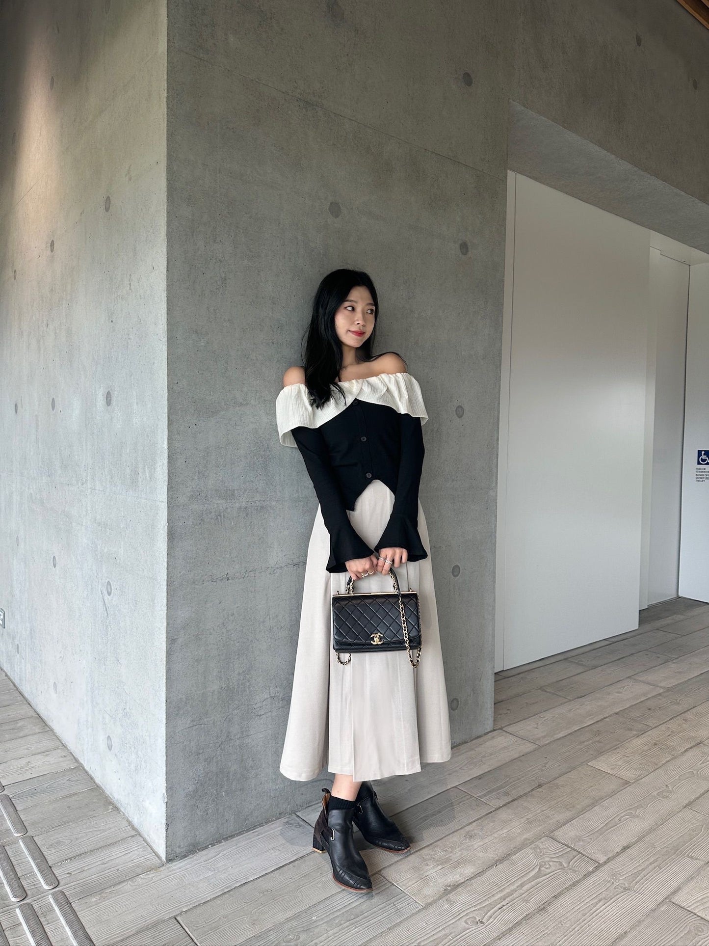 Cotton with puffy chiffon off shoulder top