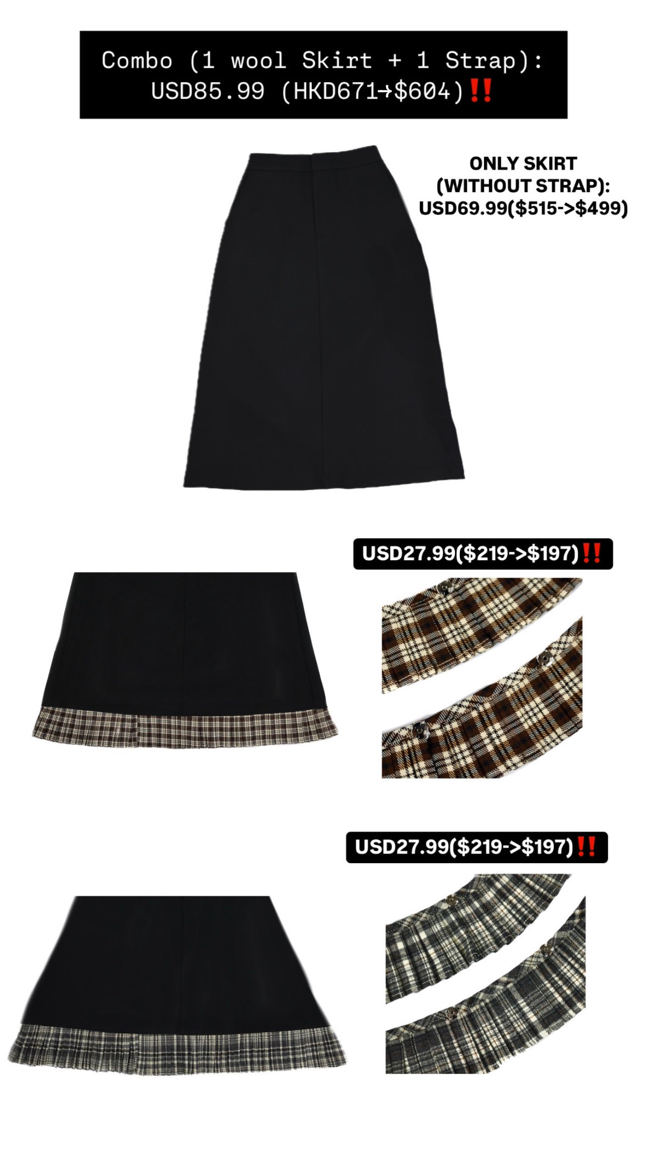 Patchy - Woolen Midi-skirt with Bubble Texture Trim