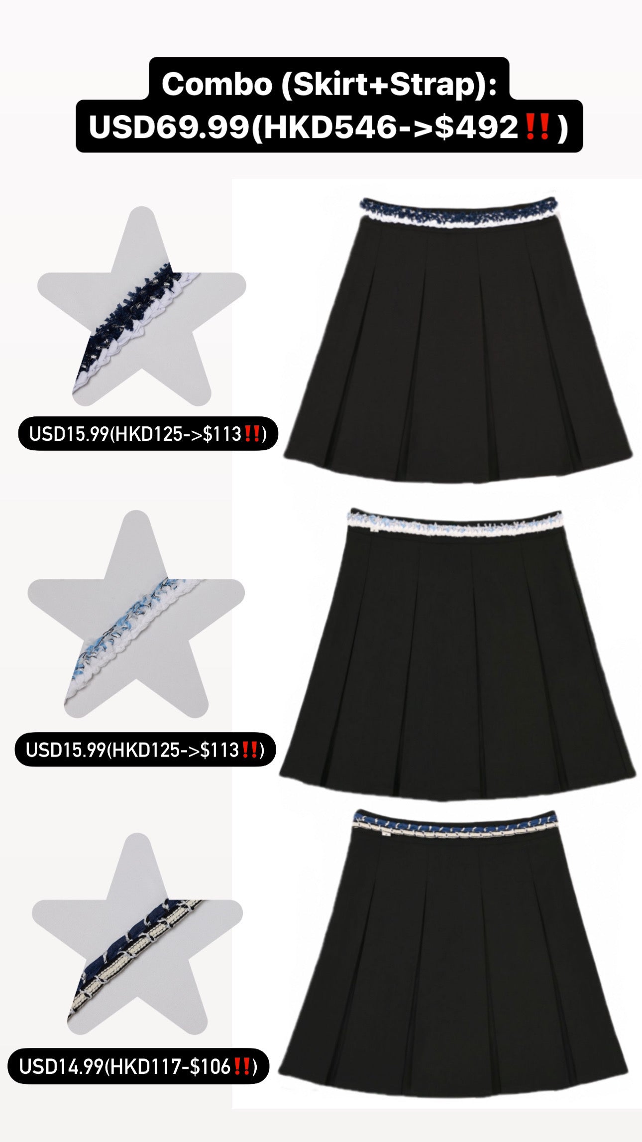 Patchy - Pleated Mini Skirt with Checked Strap