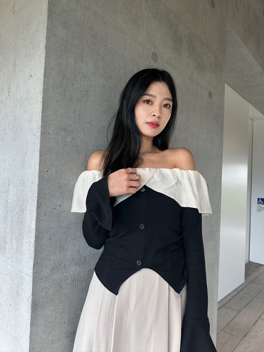 Cotton with puffy chiffon off shoulder top