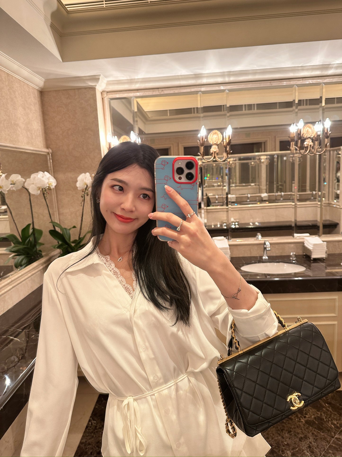 White blouse with double lace straps