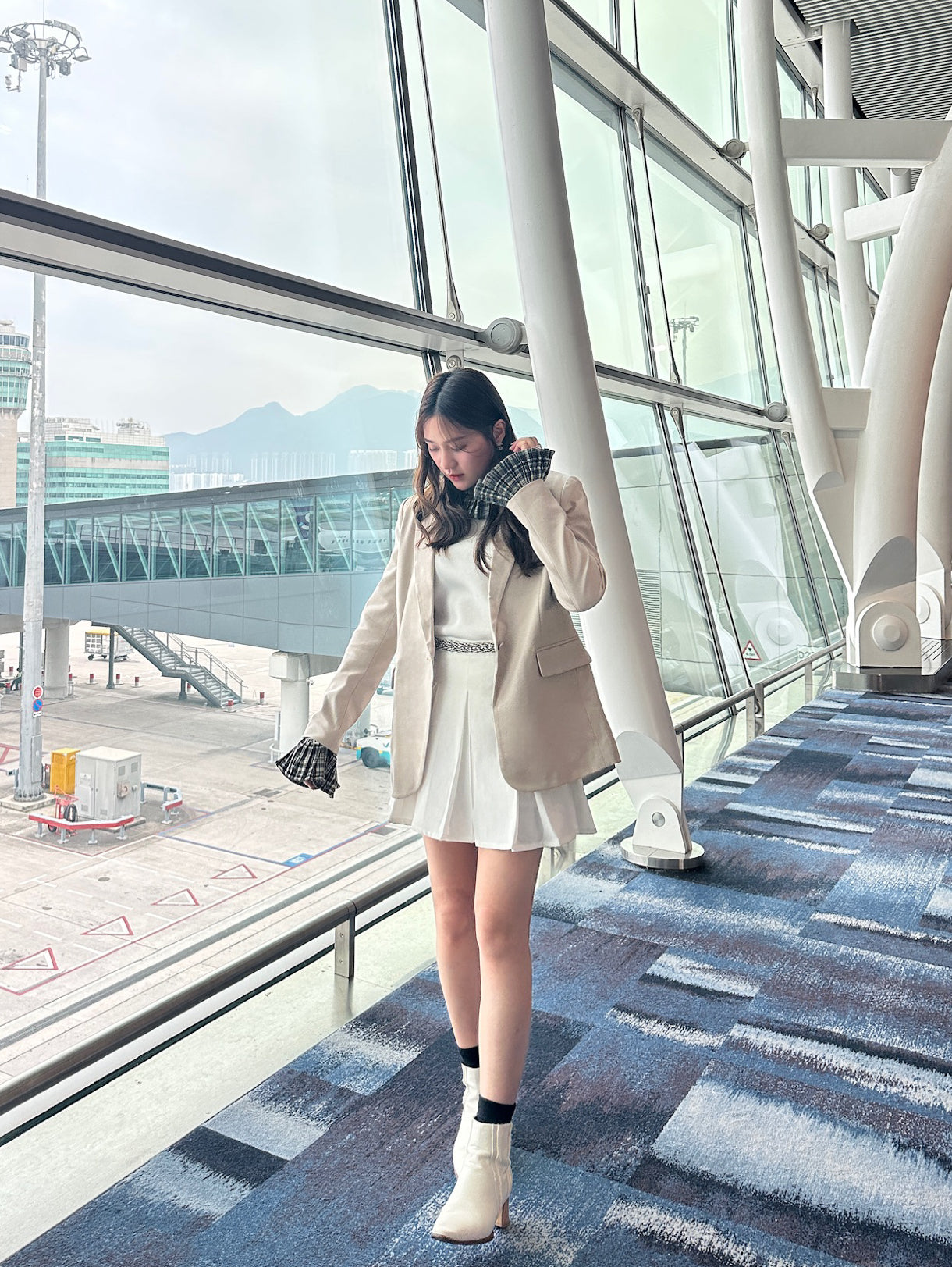 Patchy - Beige Blazer with Grey Checked Trim