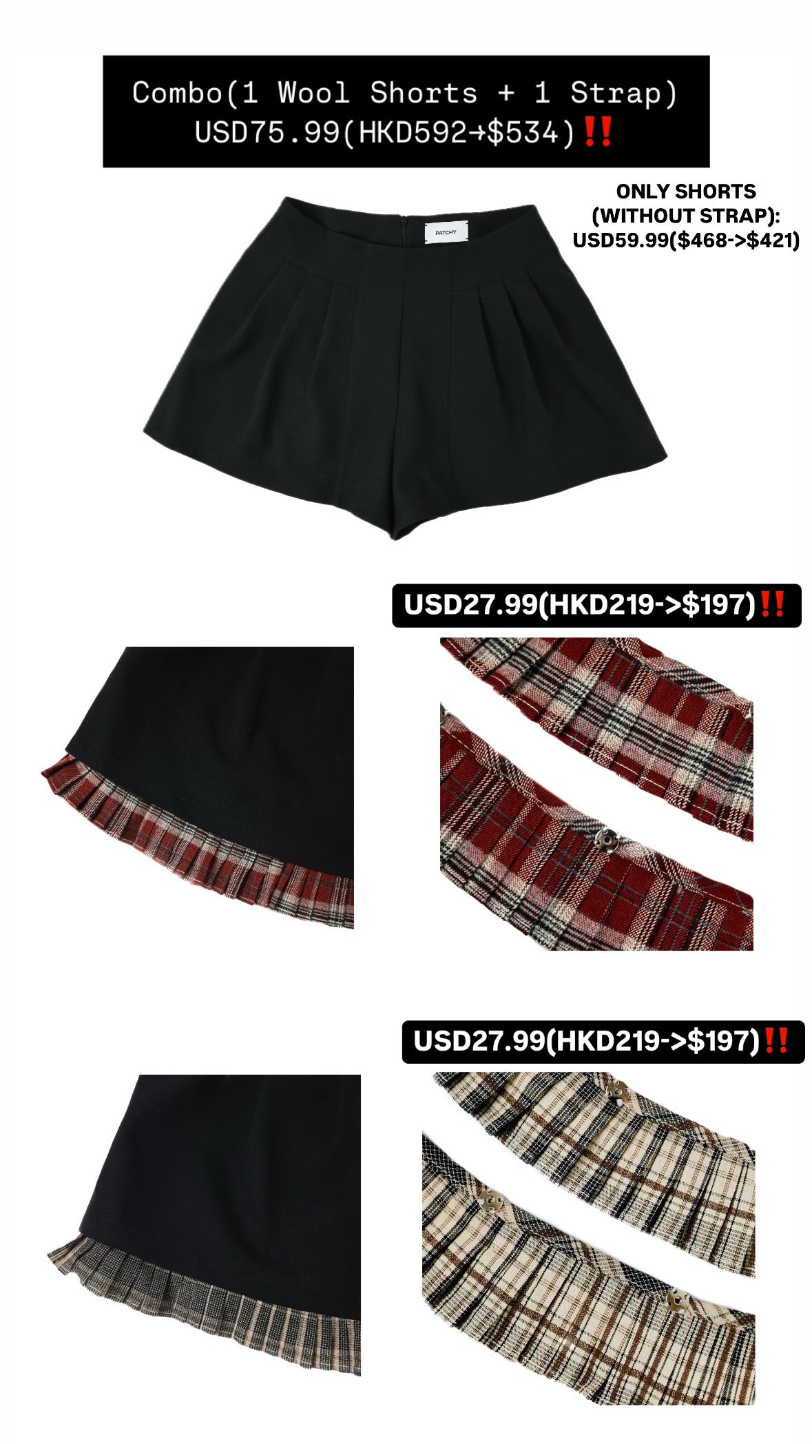 Patchy - Woolen Shorts (Without Strap)