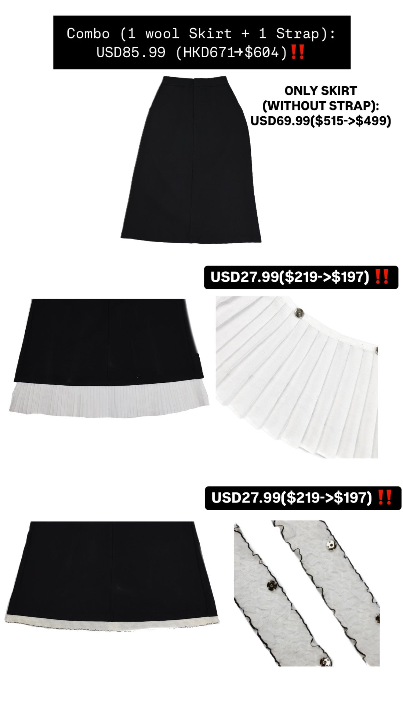 Patchy - Camel Woolen Midi-Skirt with White Pleated Trim