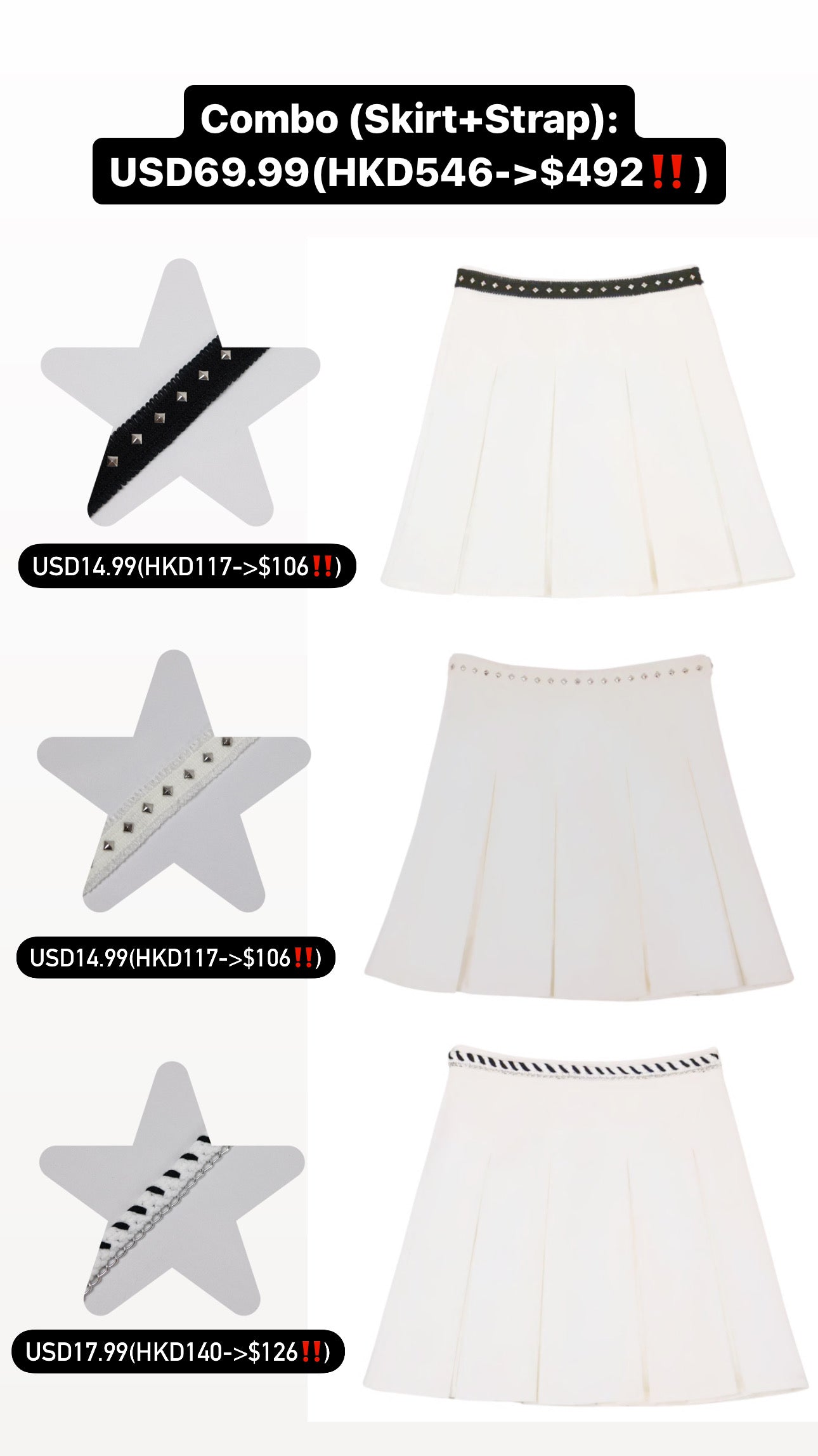 Patchy - Pleated Mini Skirt with Checked Strap