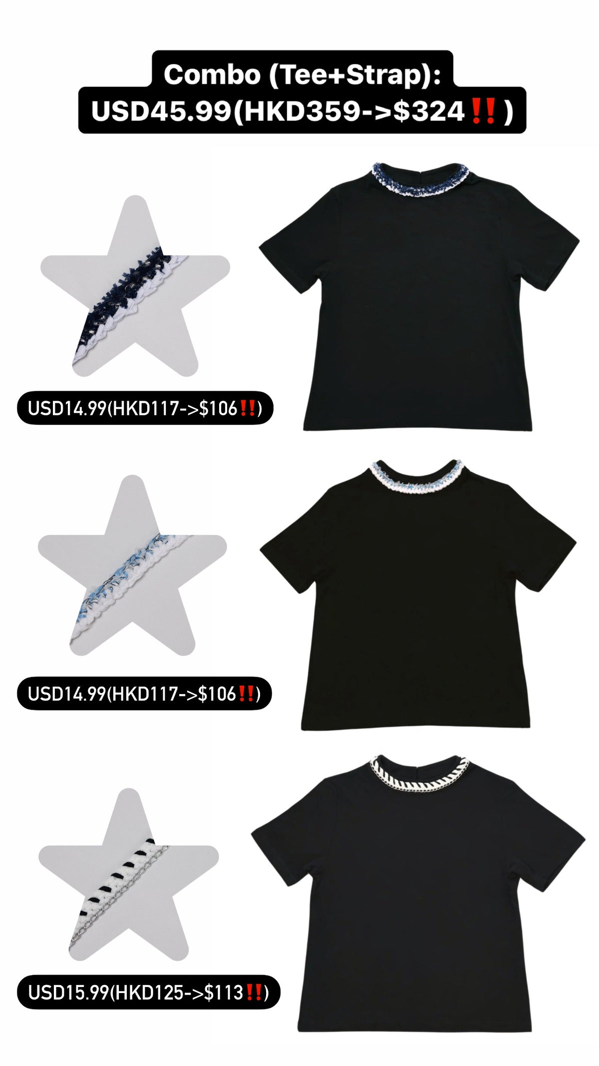 Patchy - Stretch knit T-shirt with Black and Beige Checked Strap