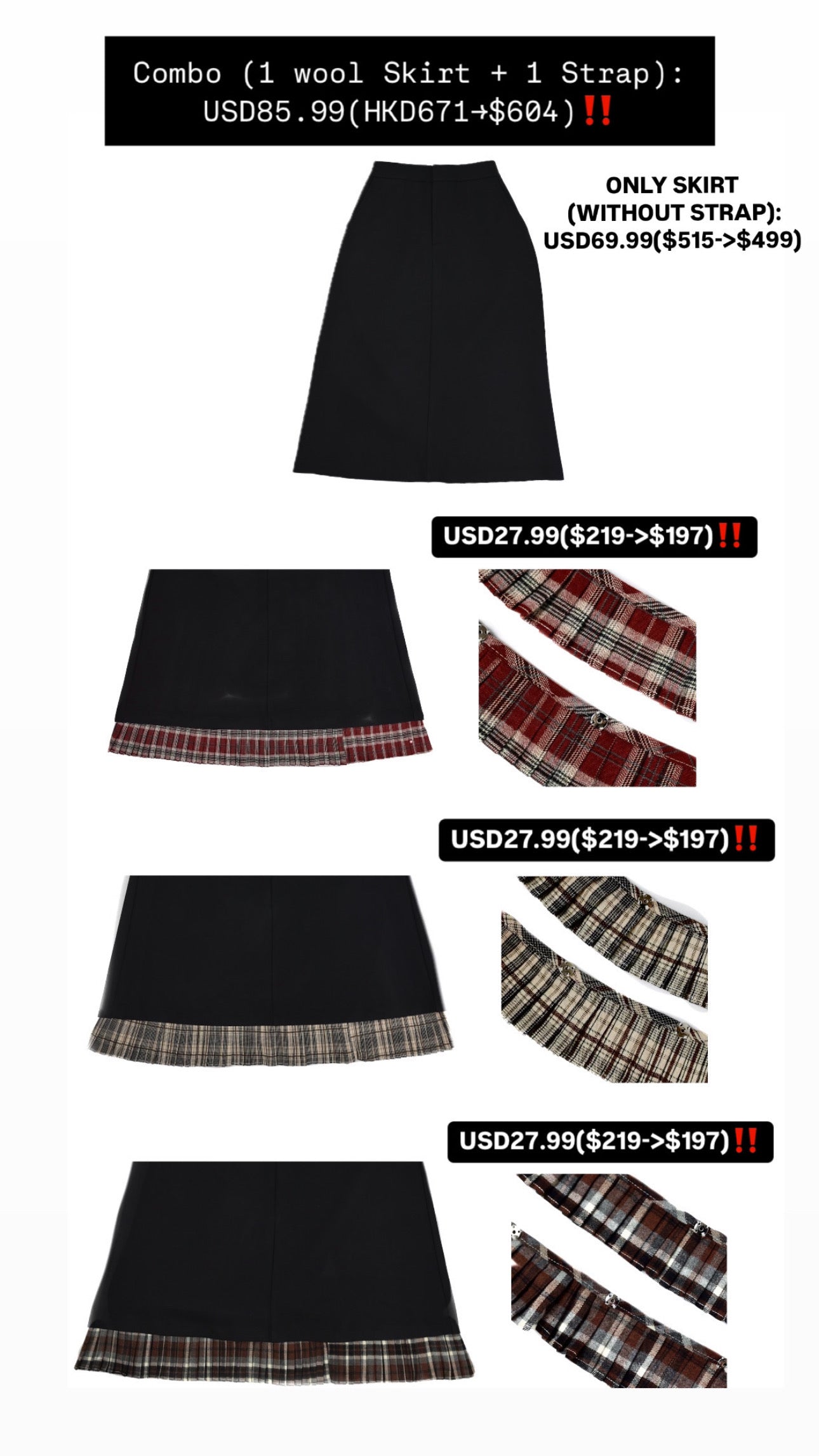 Patchy - Woolen Midi-skirt with Bubble Texture Trim