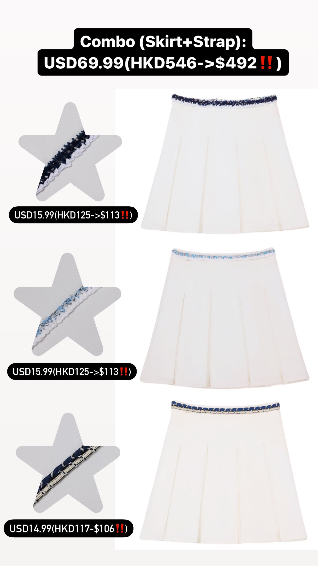 Patchy - Pleated Mini Skirt with Checked Strap