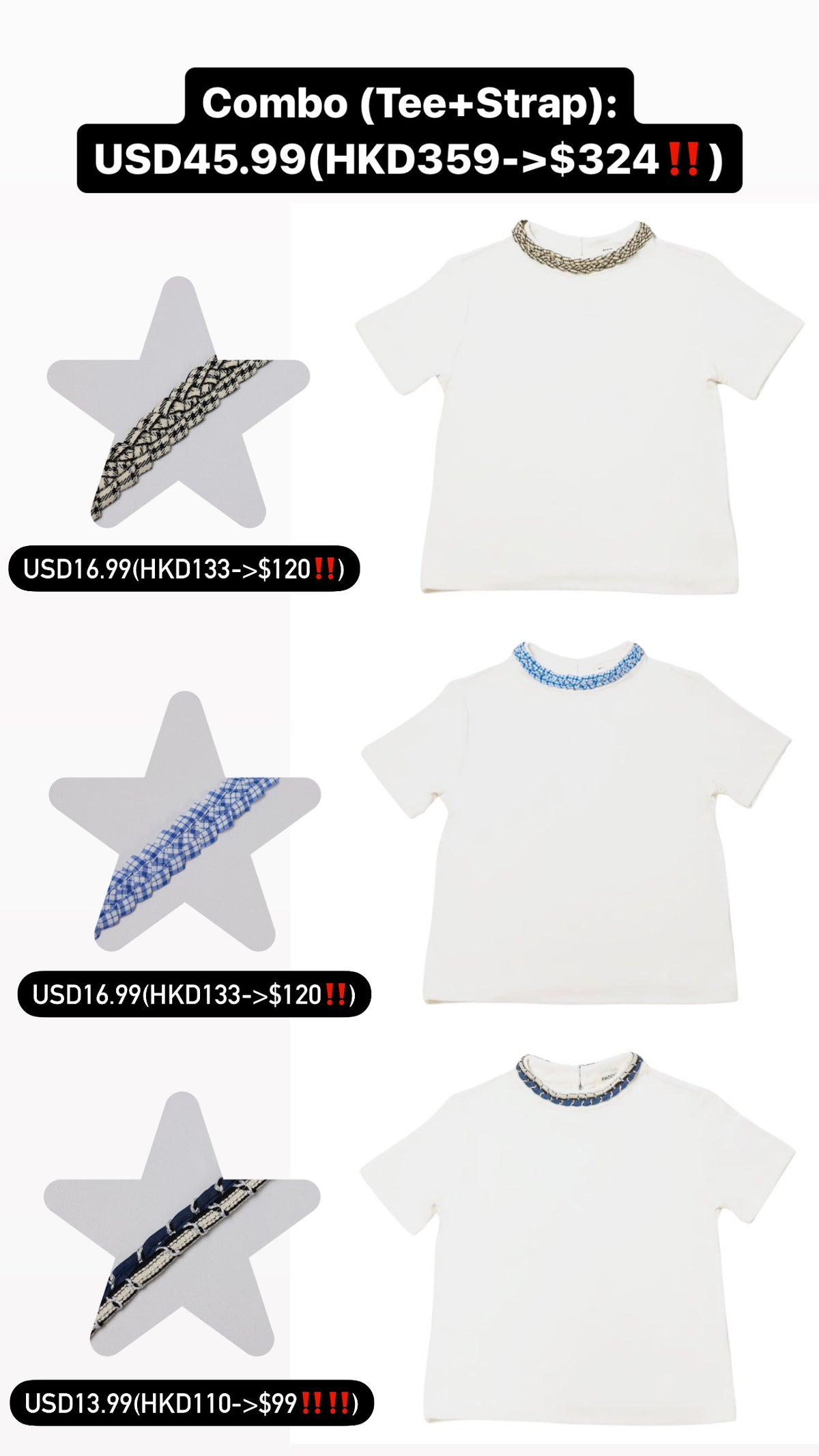 Patchy - Stretch knit T-shirt with Black and Beige Checked Strap
