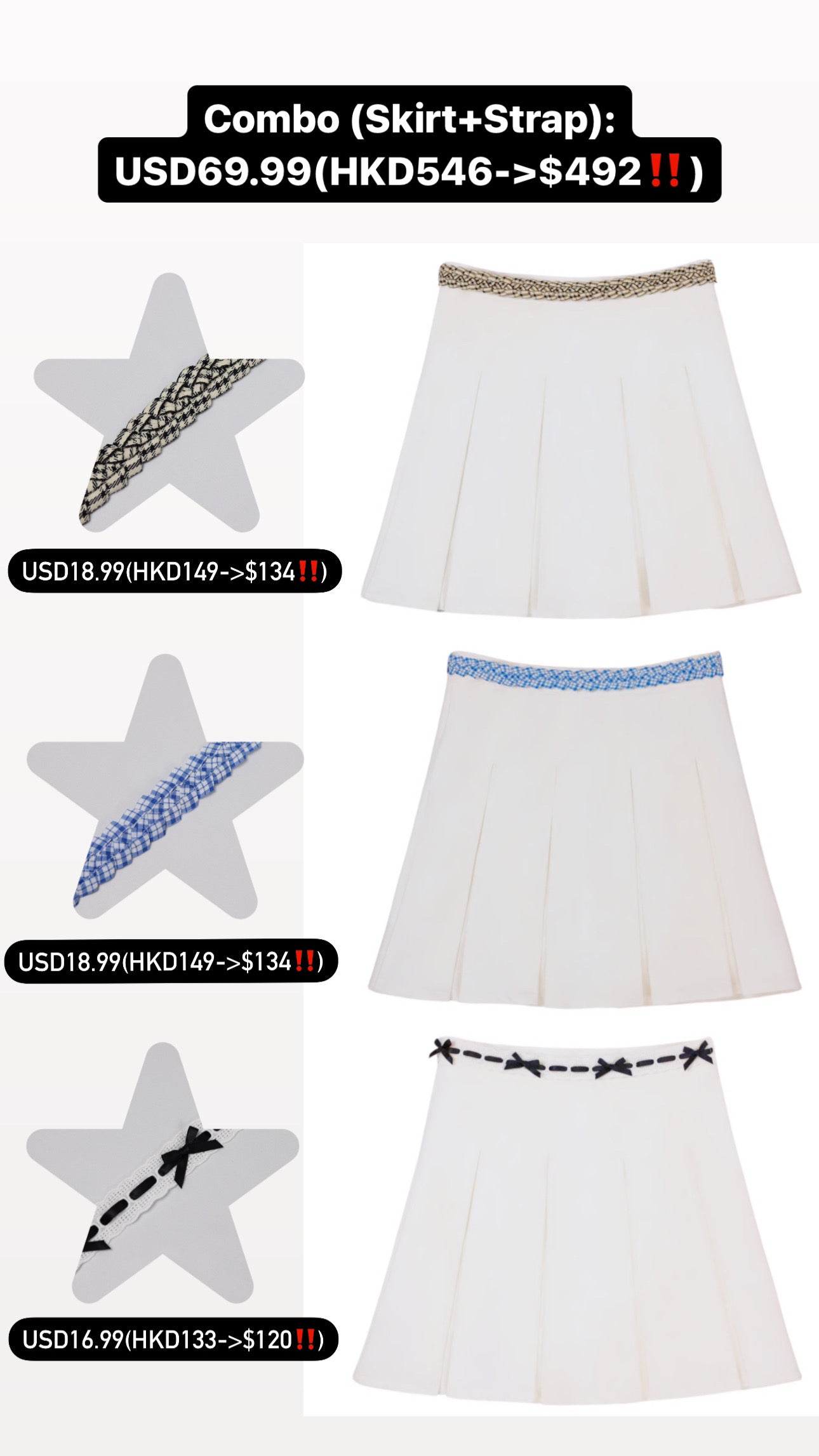 Patchy - Pleated Mini Skirt with Checked Strap
