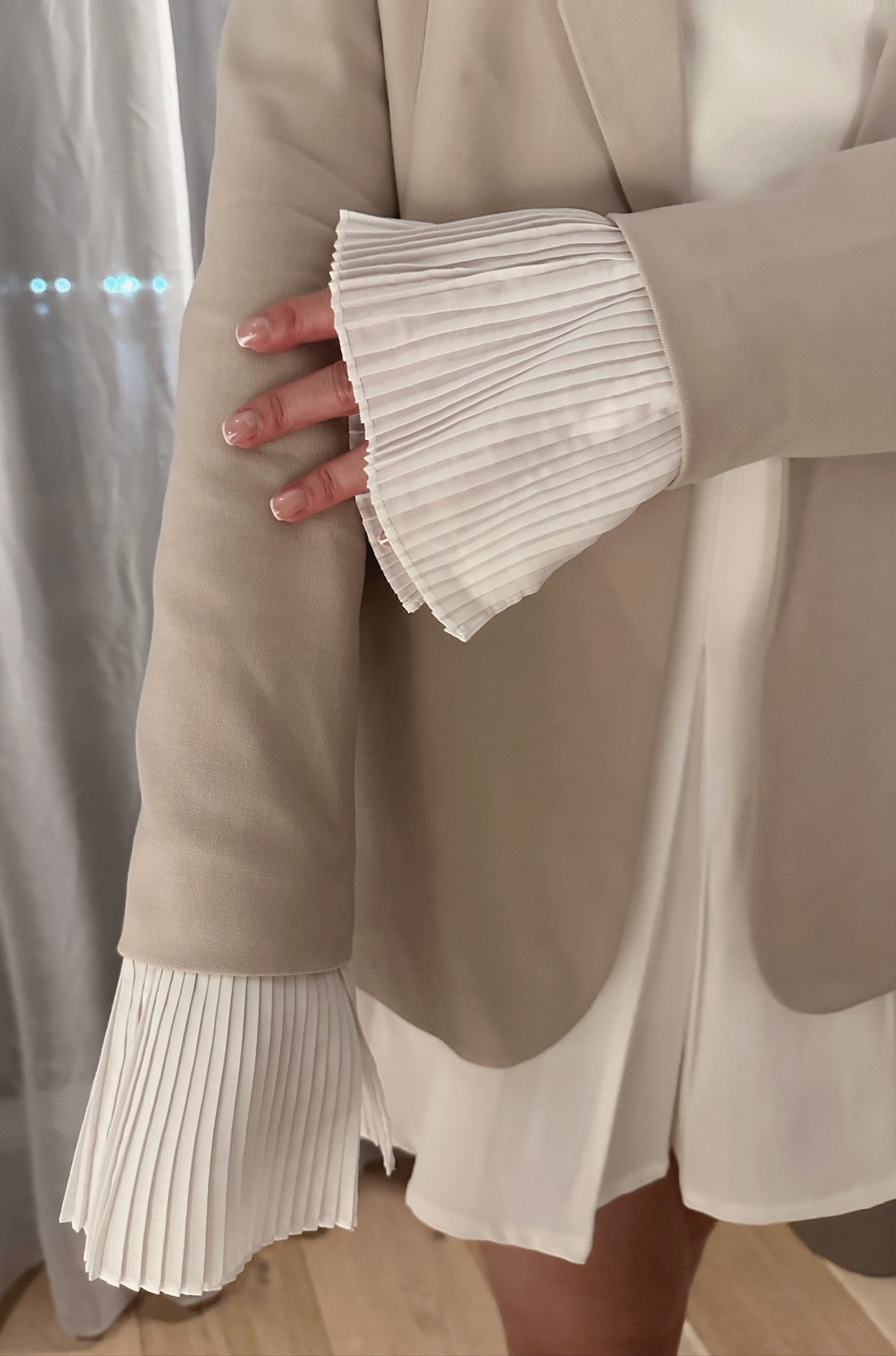 Patchy - Beige Blazer with White Pleated Sleeves