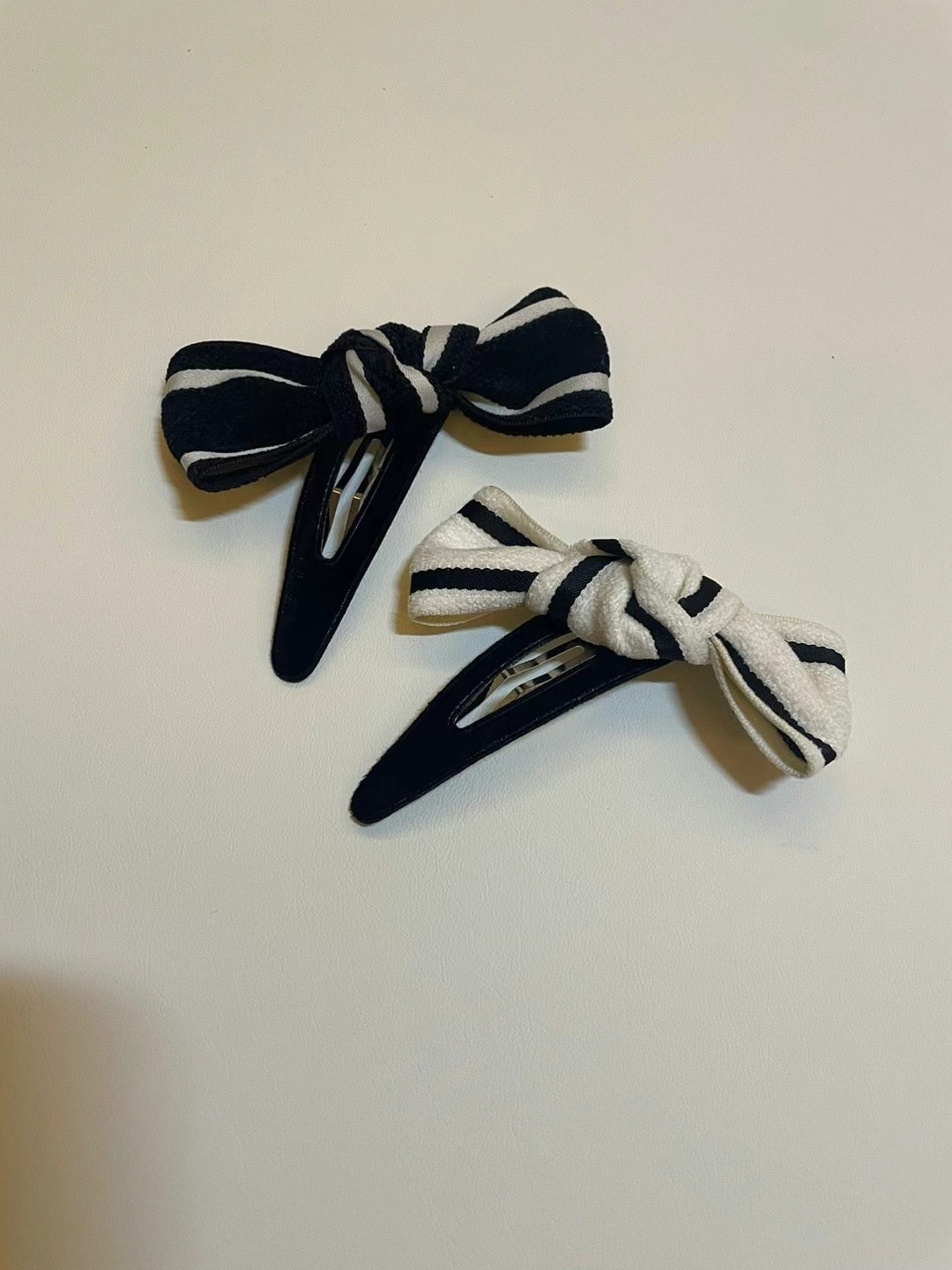French Striped Knot Bow Hair Clip