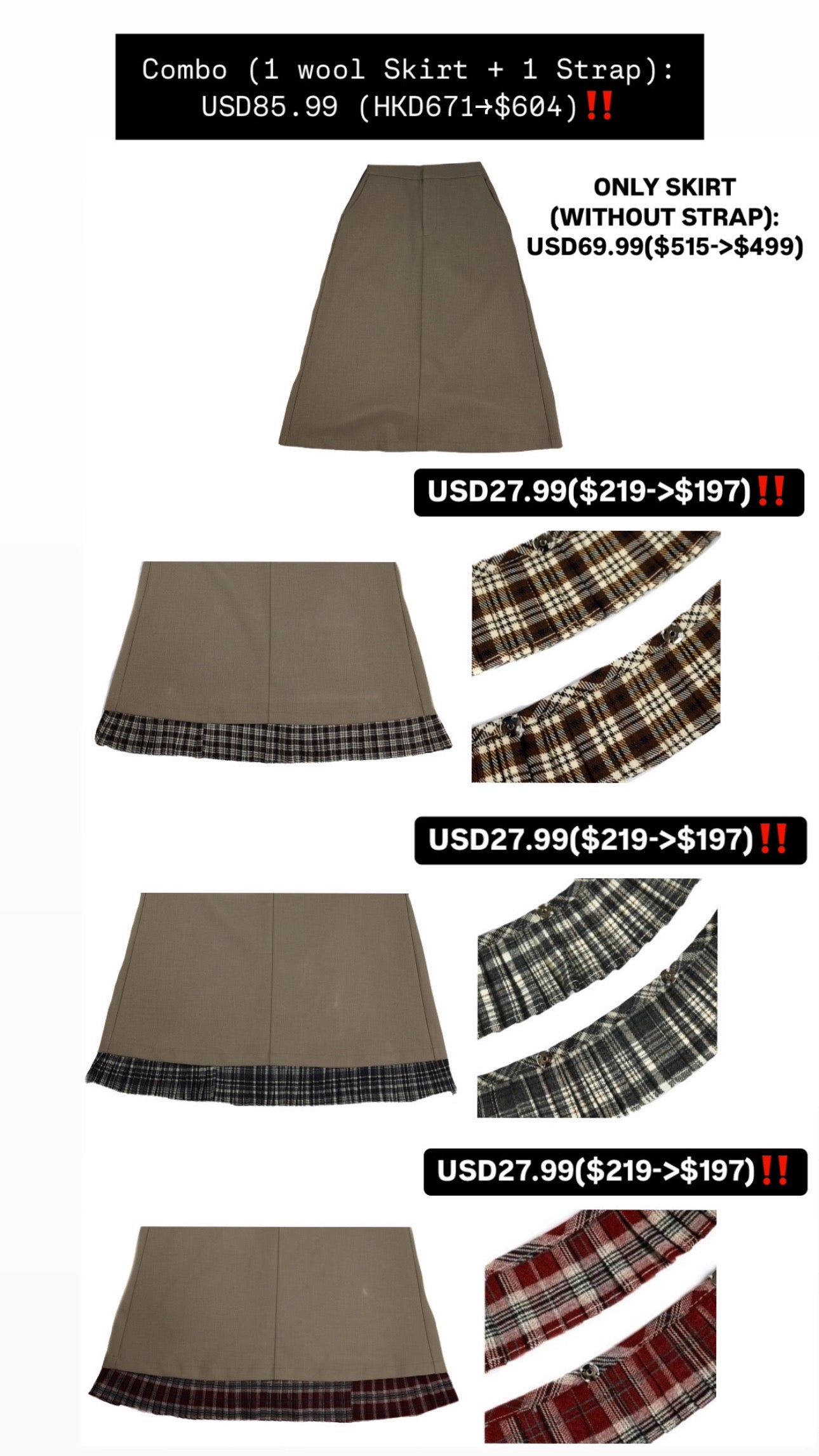 Patchy - Woolen Midi-skirt with Bubble Texture Trim