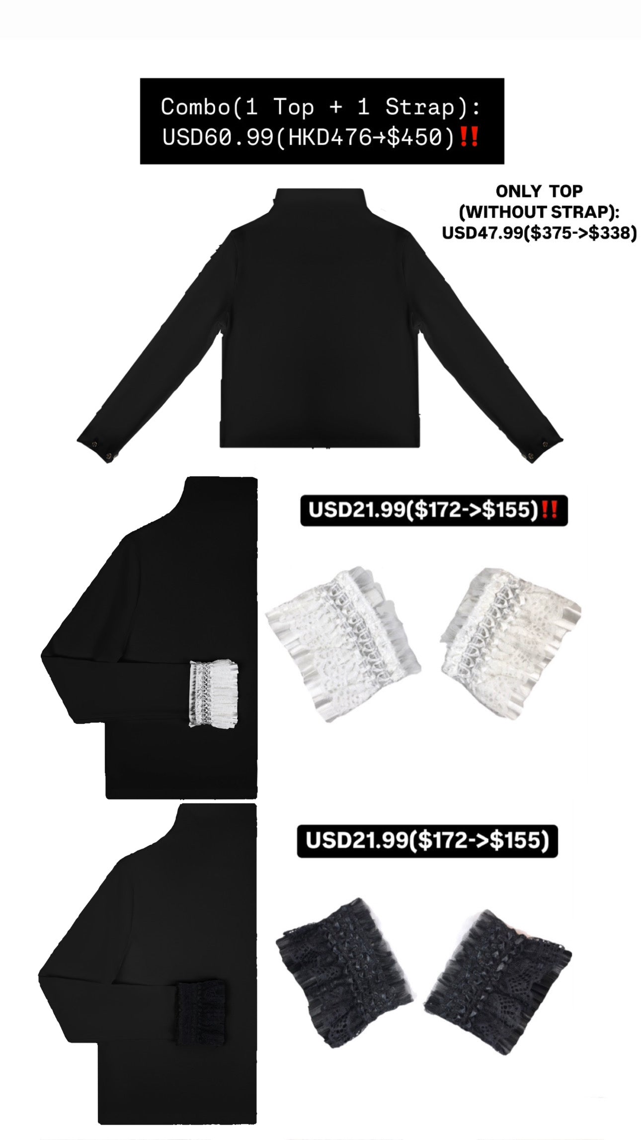 Patchy - Mock-neck Knit Long-sleeve Top with White Velvet Trim