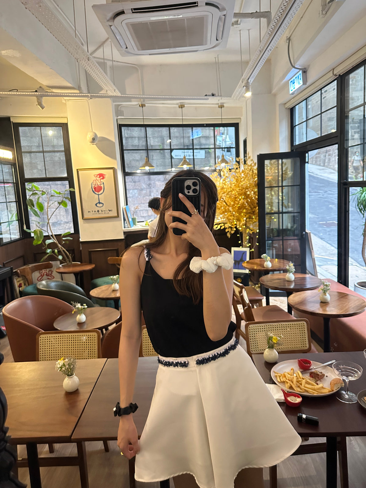 Patchy - White Mini Skort with Pale Blue Tweed Strap