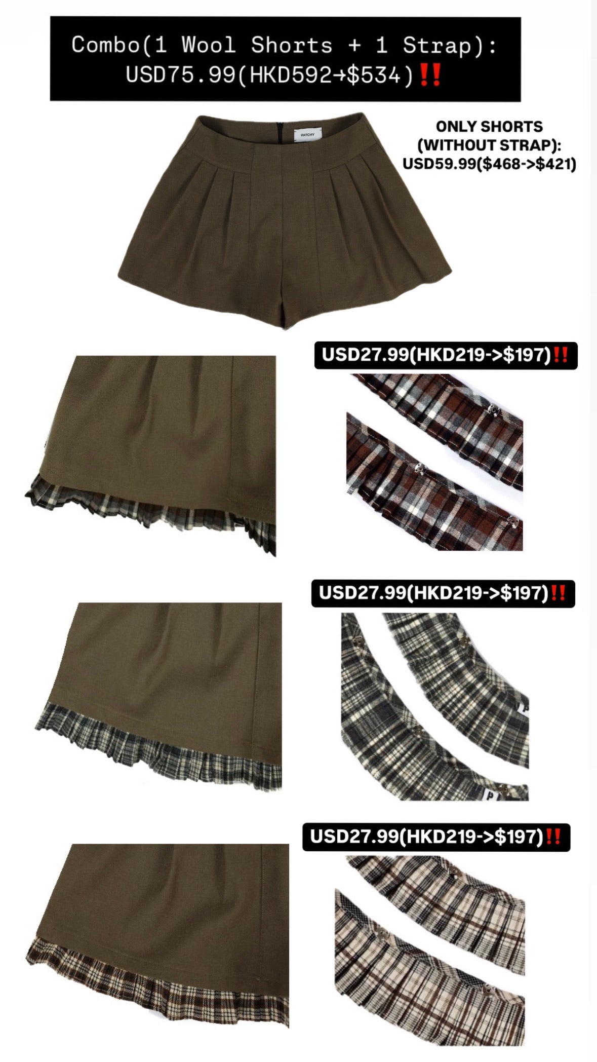 Patchy - Woolen Shorts (Without Strap)