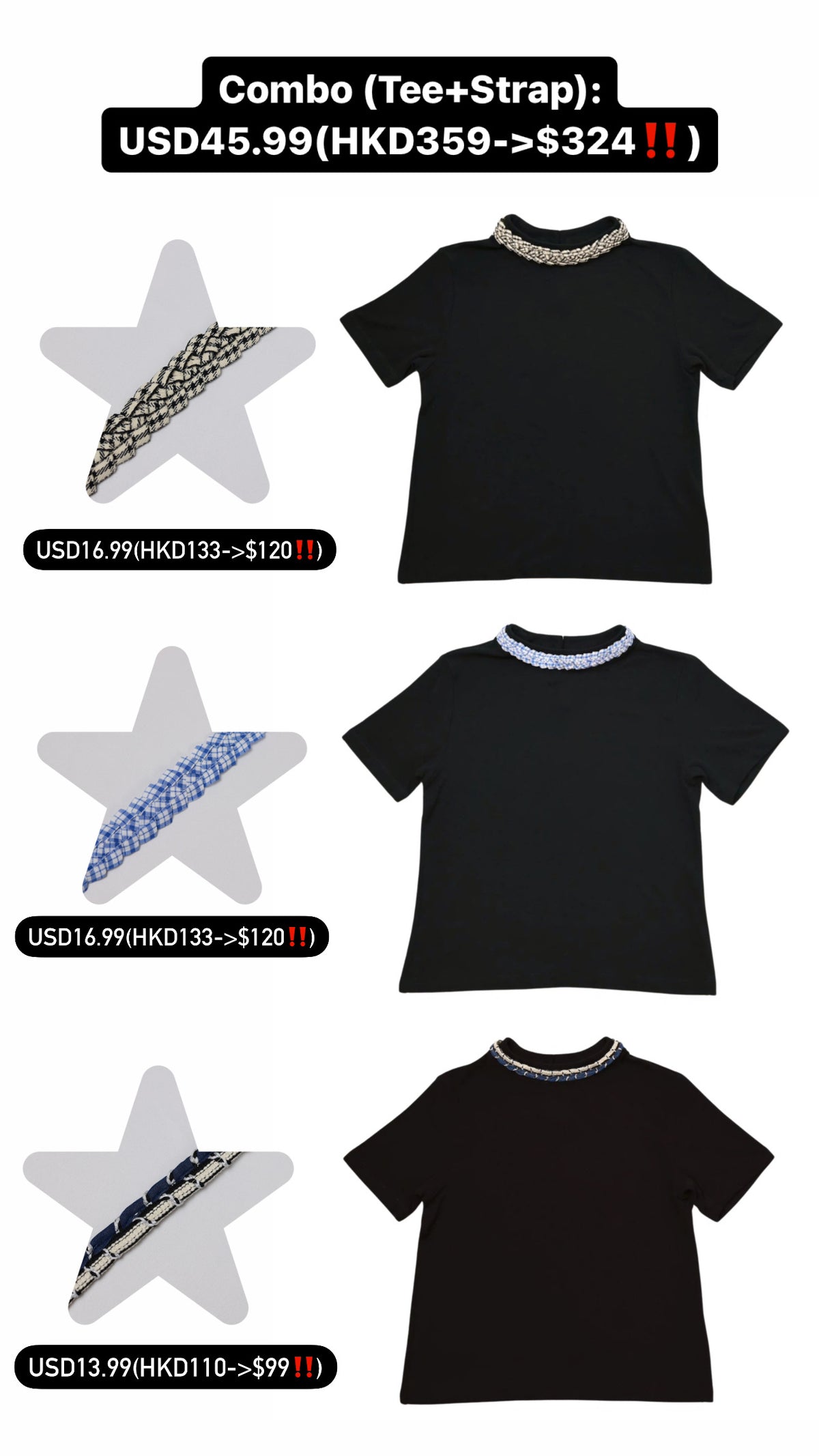 Patchy - Stretch knit T-shirt with Black and Beige Checked Strap