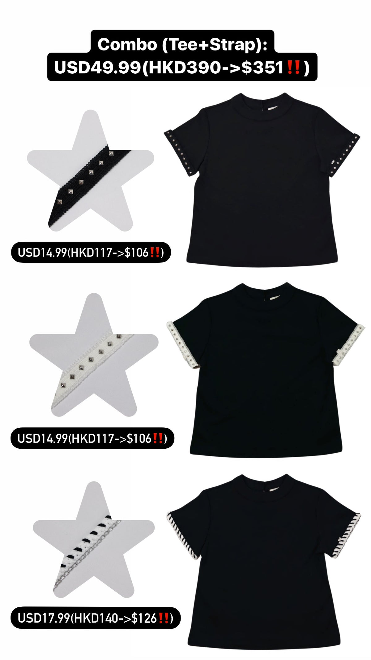 Patchy - Cotton Tee with Studded Straps