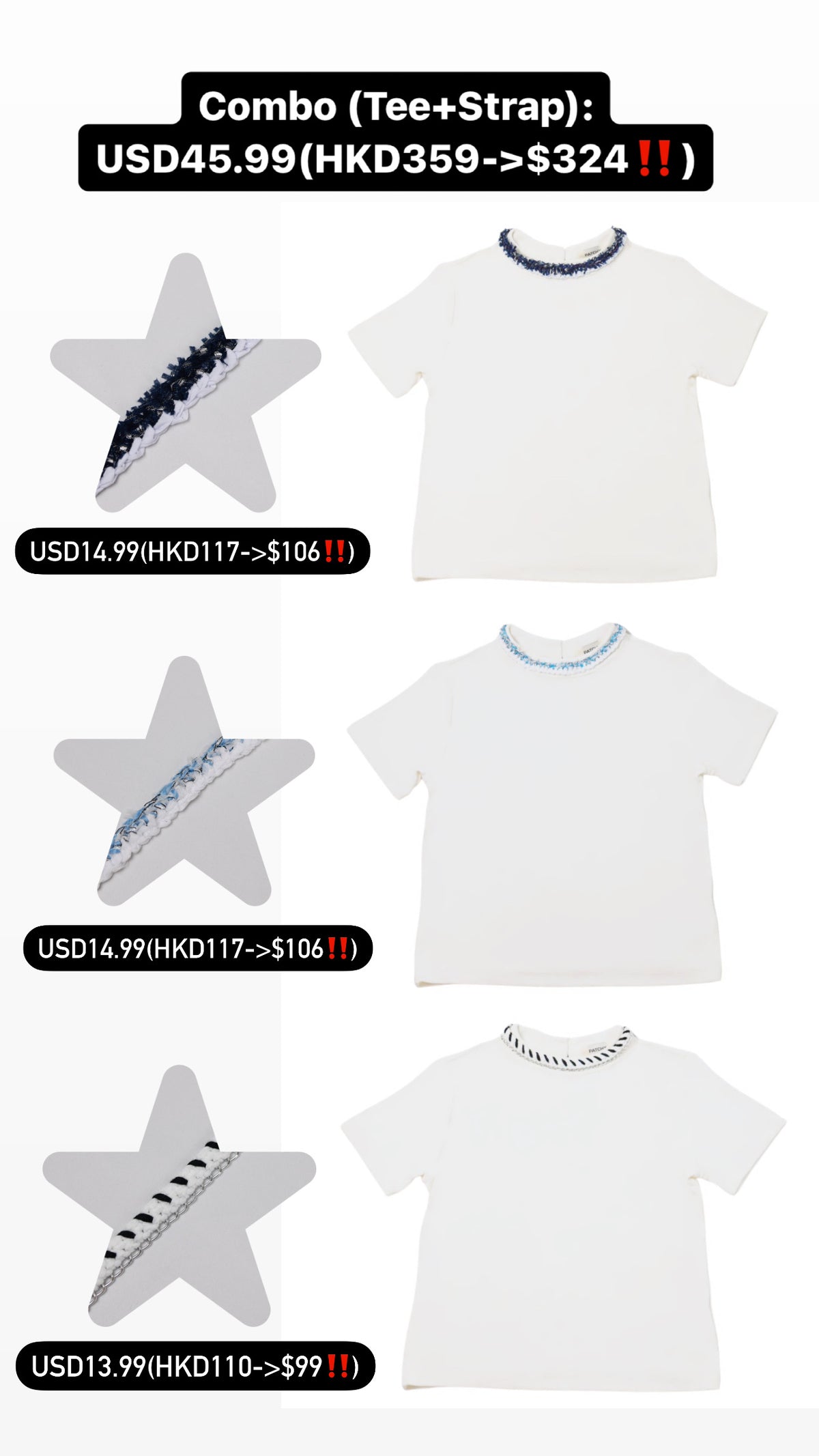 Patchy - Stretch knit T-shirt with Black and Beige Checked Strap
