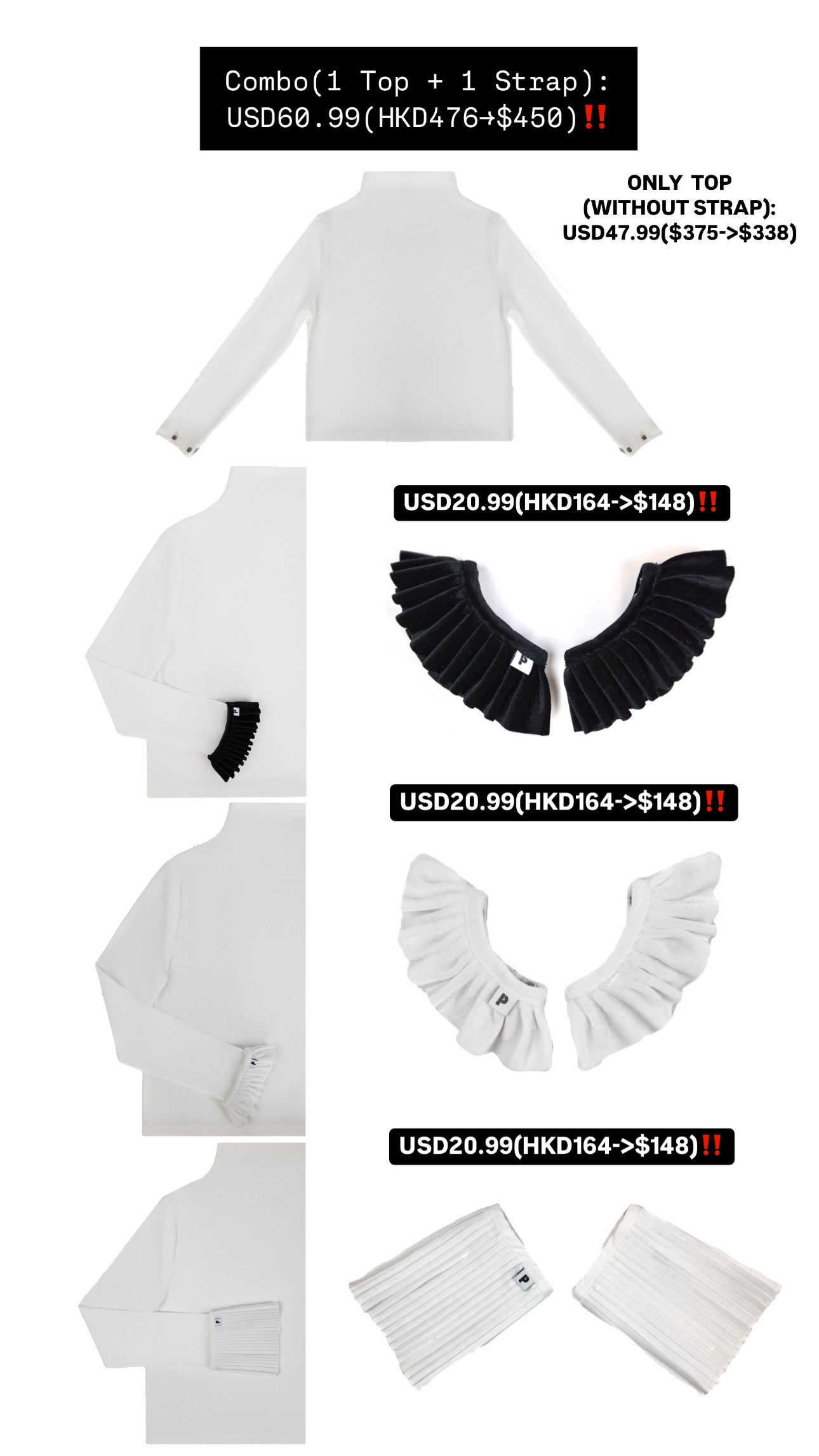 Patchy - Mock-neck Knit Long-sleeve Top with White Velvet Trim