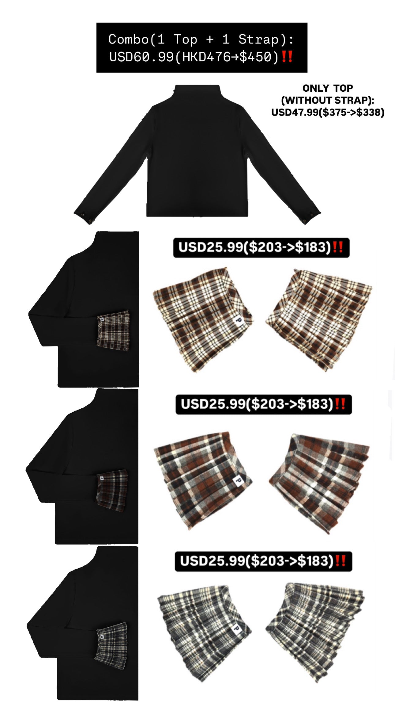Patchy - Mock-neck Knit Long-sleeve Top with Campus Style Checked Trim