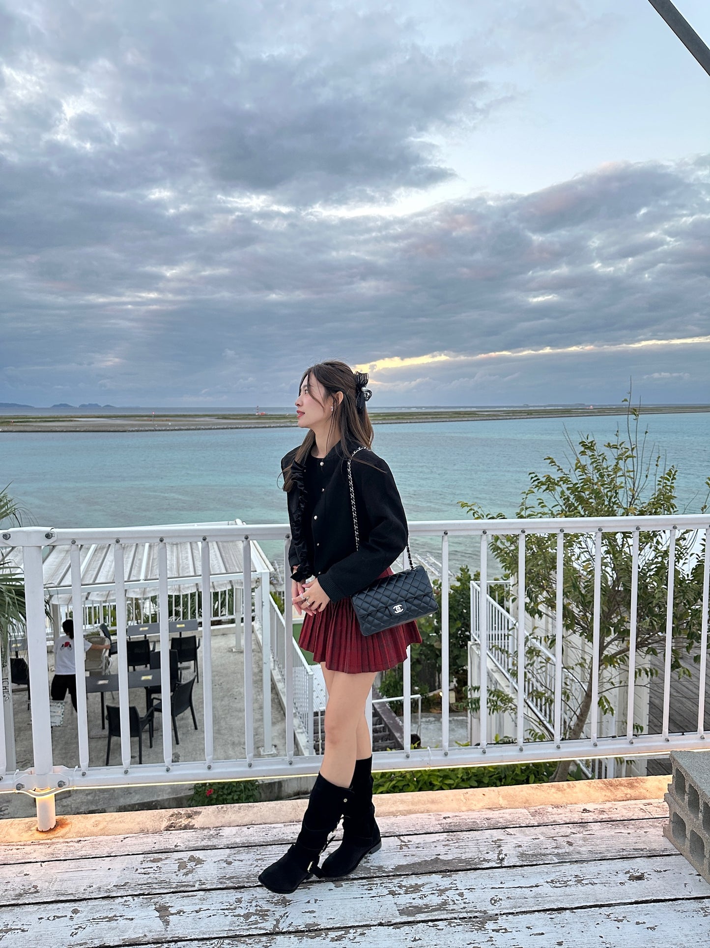 Patchy - Black Suede Bomber Jacket with Velvet Ruffle Trim