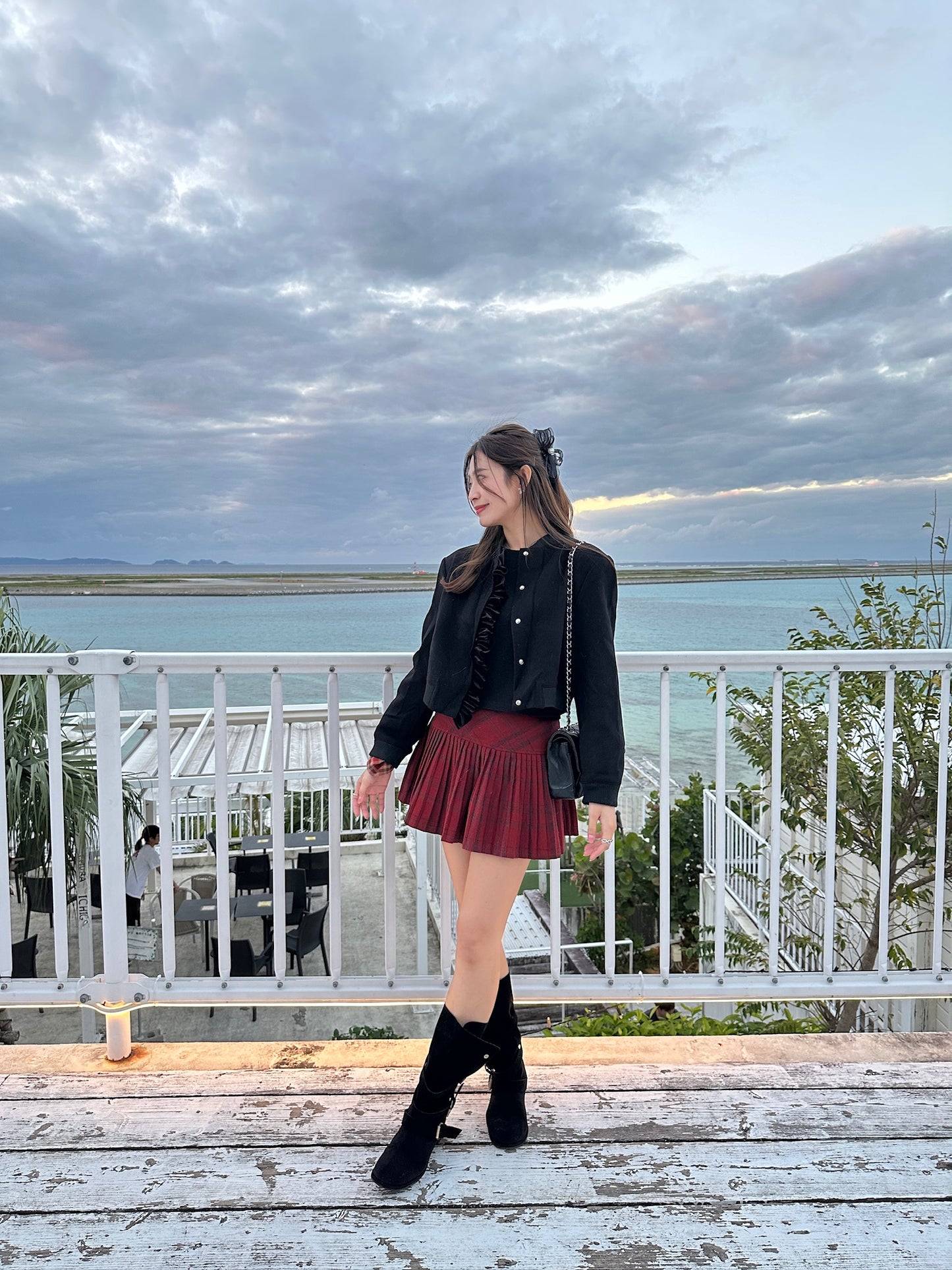 Patchy - Black Suede Bomber Jacket with Velvet Ruffle Trim