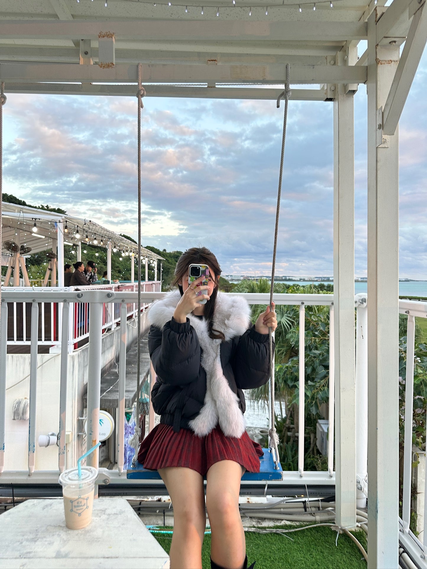 Black Oversized Down Jacket with Grey Fur Hood