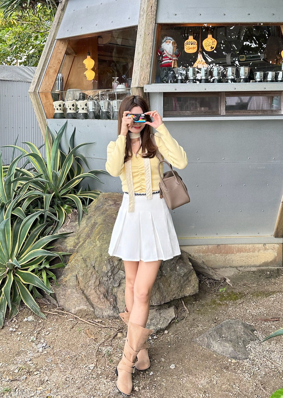 Patchy - White Pleated Mini Skirt with Denim Strap