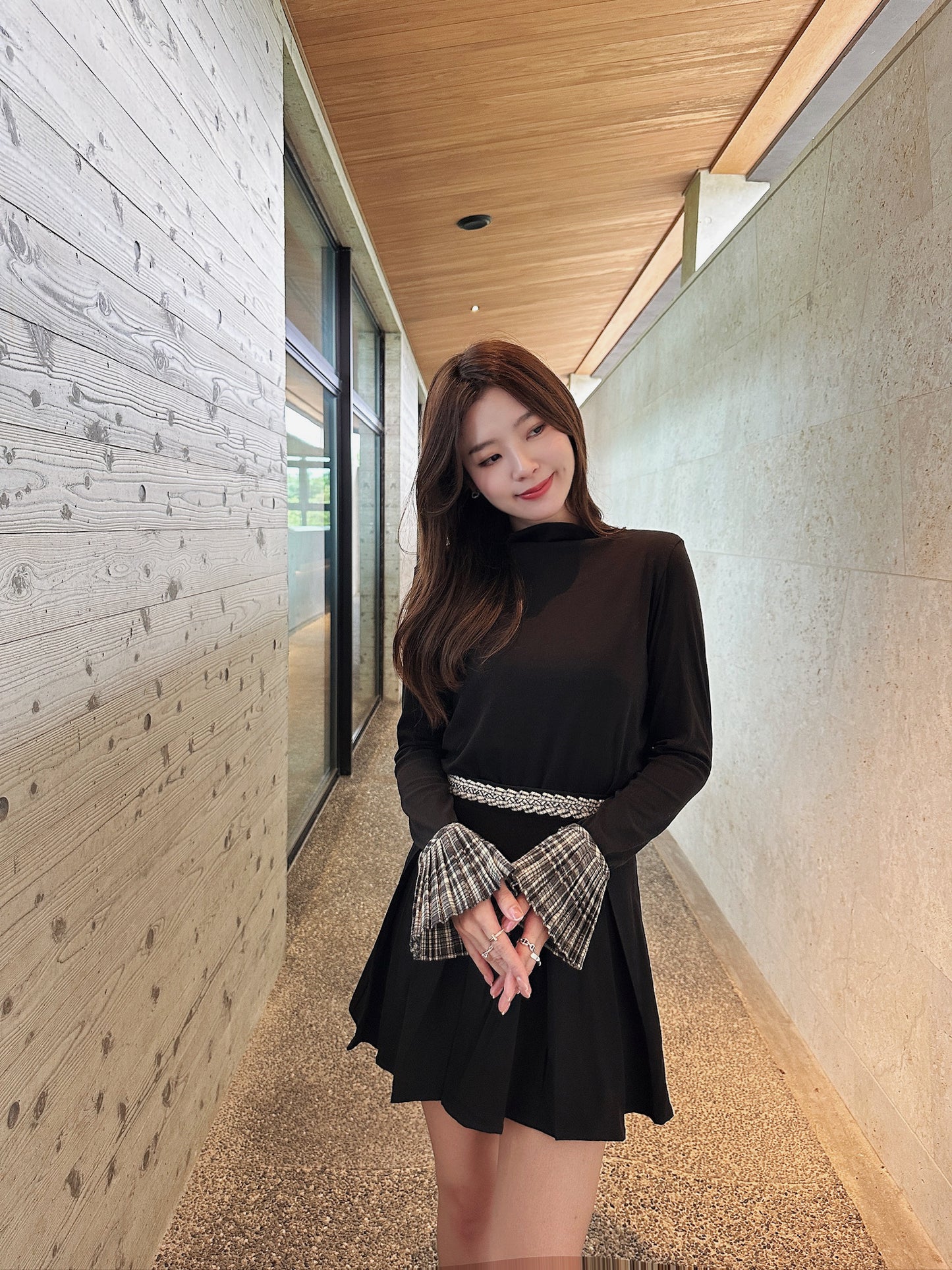 Patchy - Pleated Mini Skirt with Checked Strap