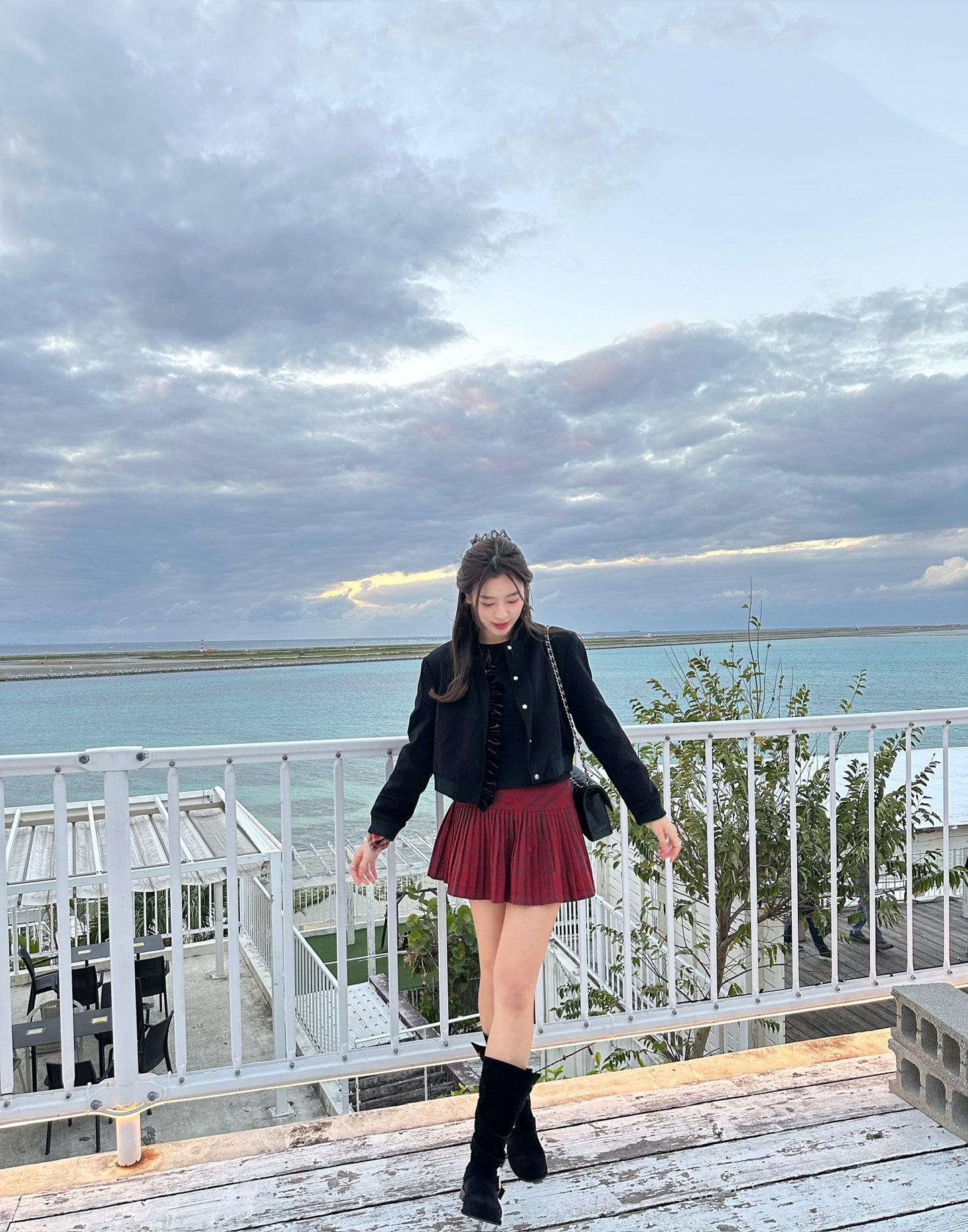 Patchy - Black Suede Bomber Jacket with Velvet Ruffle Trim