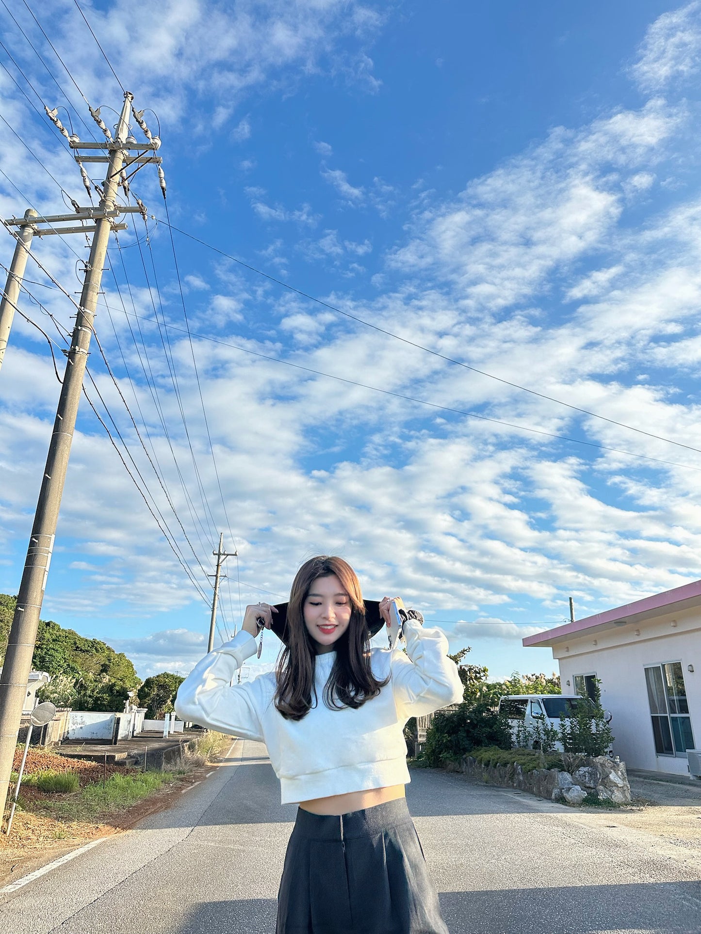 Patchy - White Cropped Hoodie with Black Hat
