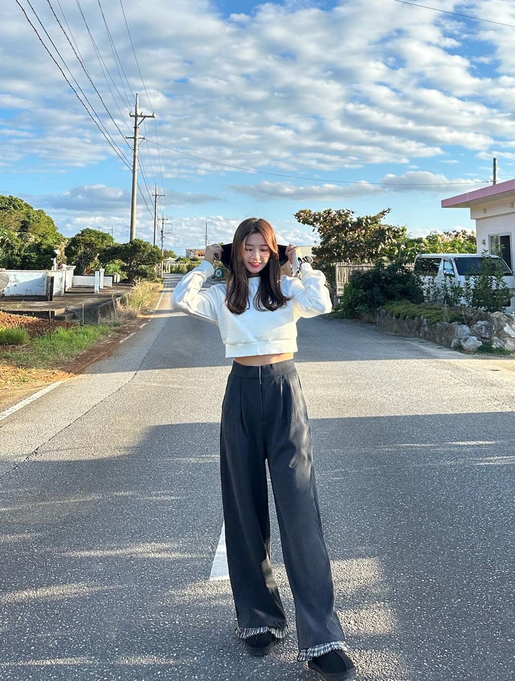 Patchy - White Cropped Hoodie with Black Hat