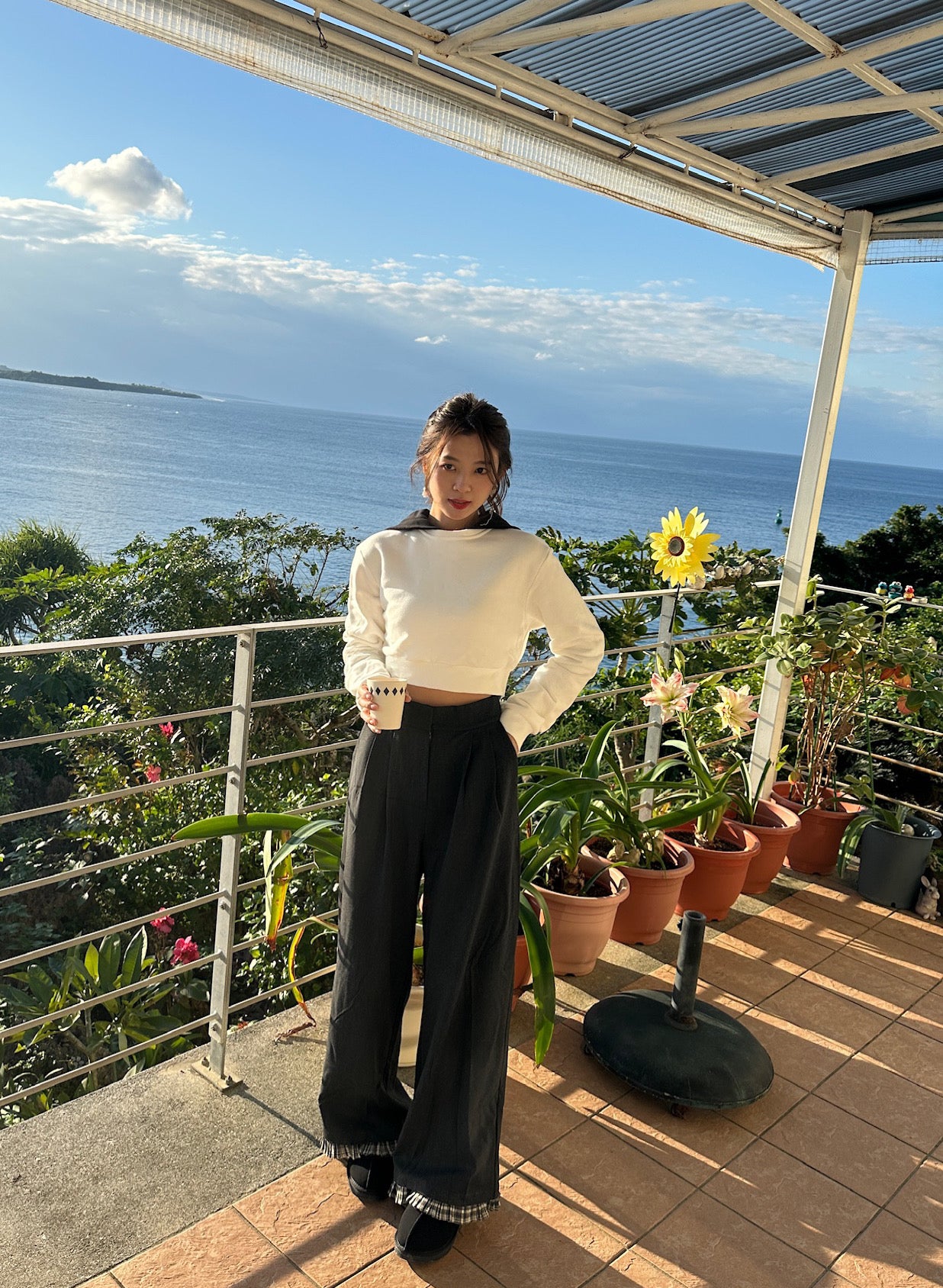 Patchy - White Cropped Hoodie with Black Hat