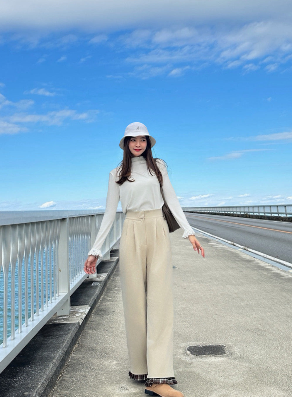 Patchy - Mock-neck Knit Long-sleeve Top with White Velvet Trim