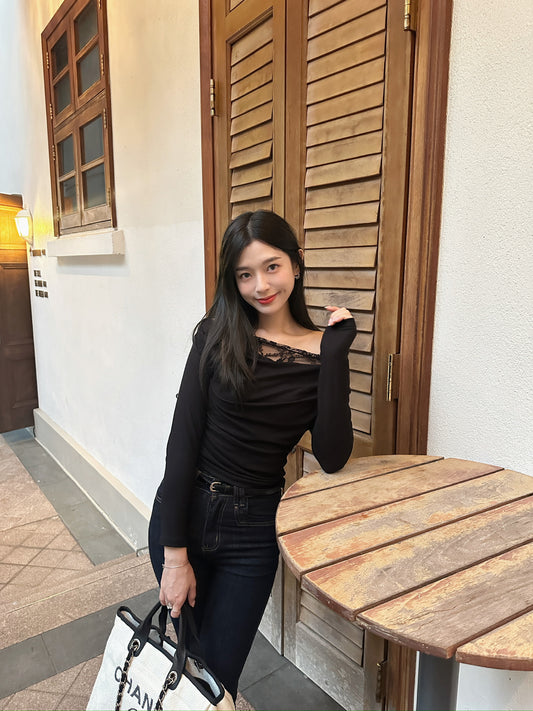 Sexy lace off shoulder top