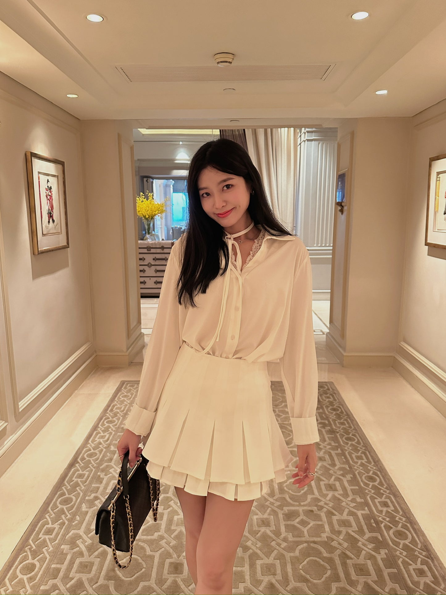 White Double-Layered Pleated A-Line Mini Skirt