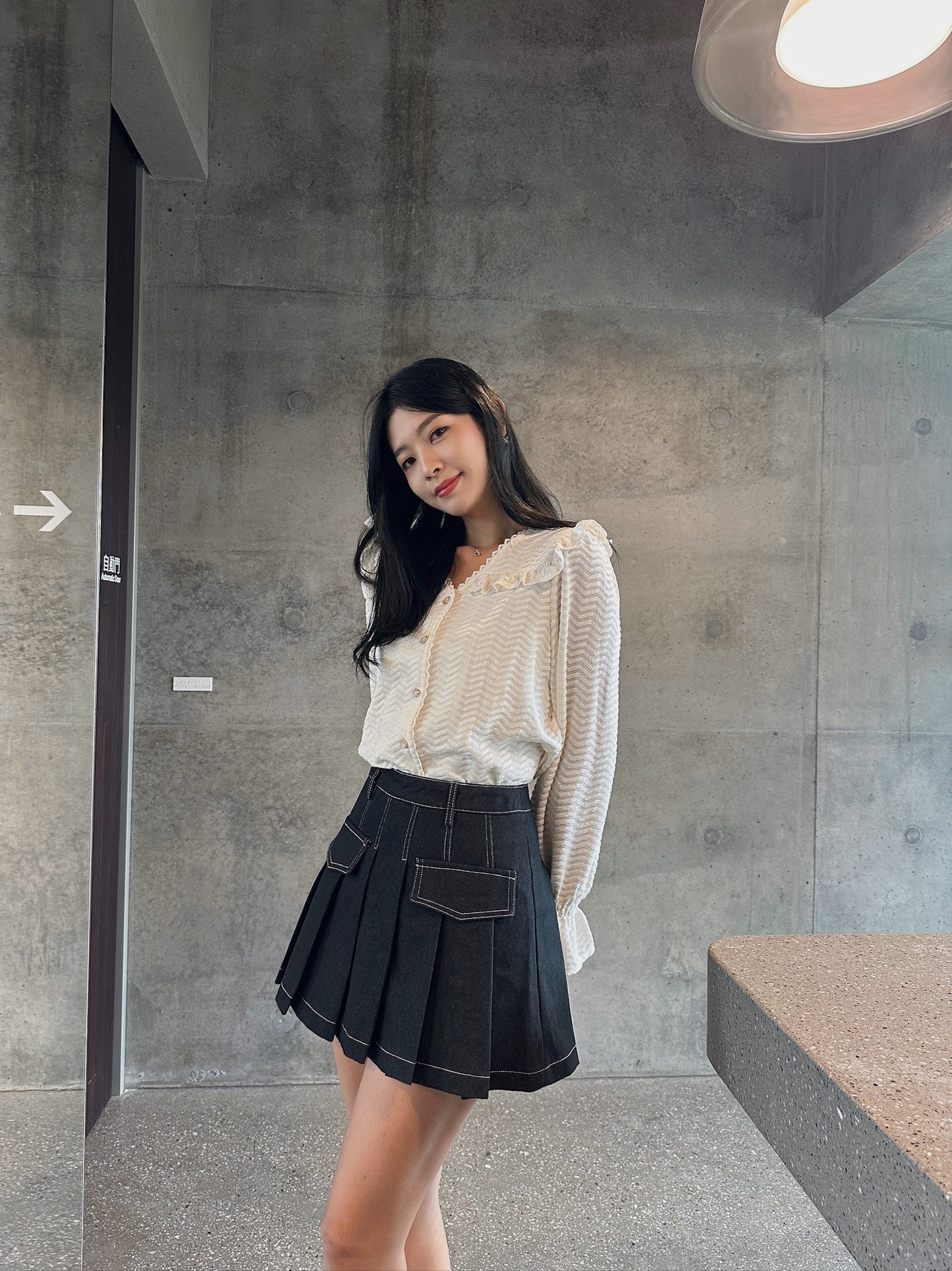 Contrast Stitch Denim Skort